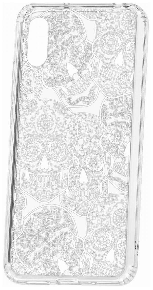 Чехол для Xiaomi Redmi 9A Kruche Print Skull White, противоударная пластиковая накладка с рисунком, силиконовый бампер с принтом и защитой камеры