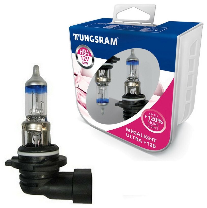 Tungsram HB4 12V 51W P22d Megalight Ultra +120 (2 штуки) 9006SNU PB2