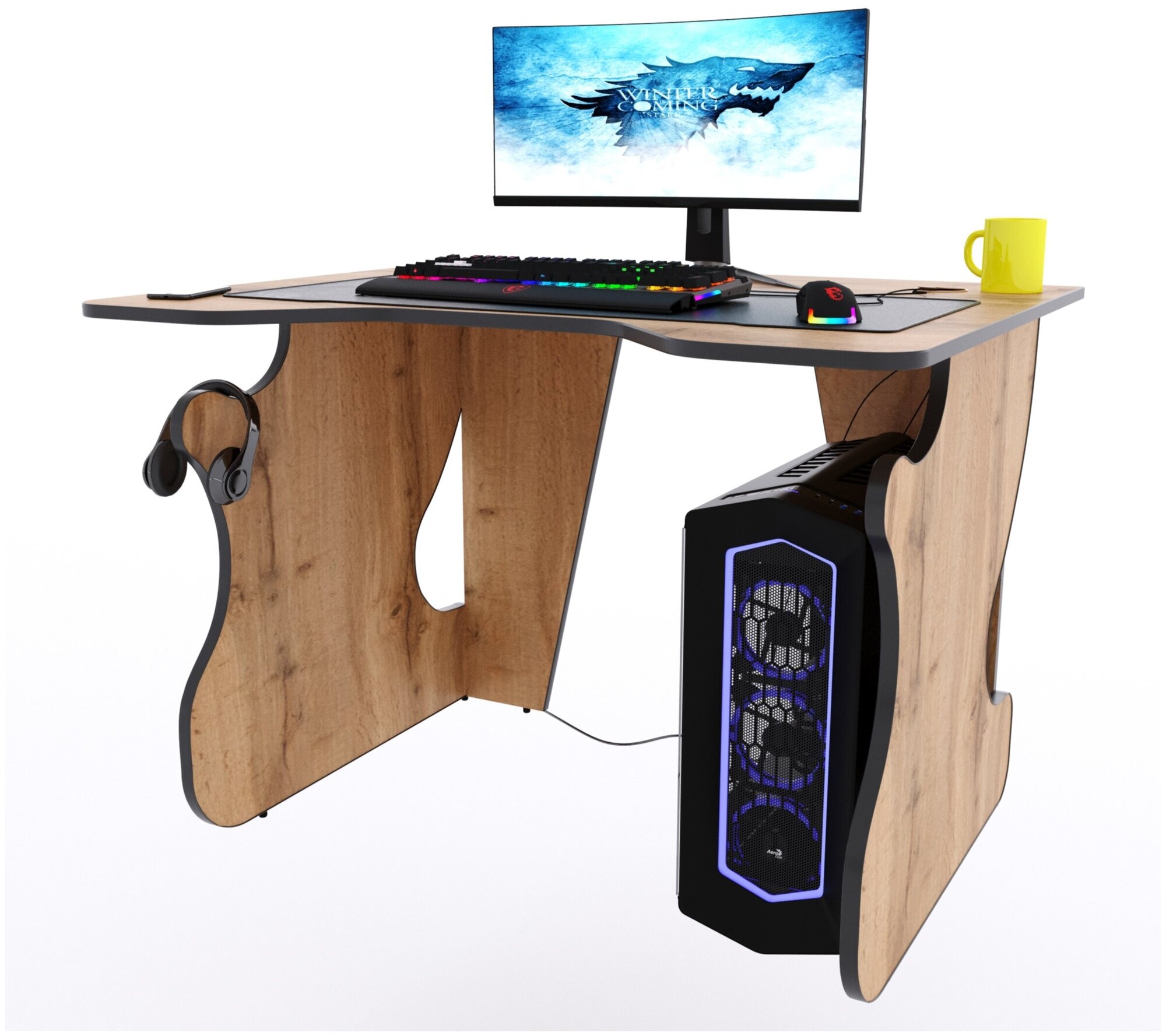 Игровой компьютерный стол "Даги", 100x80x75 см, дуб вотан с чёрной кромкой