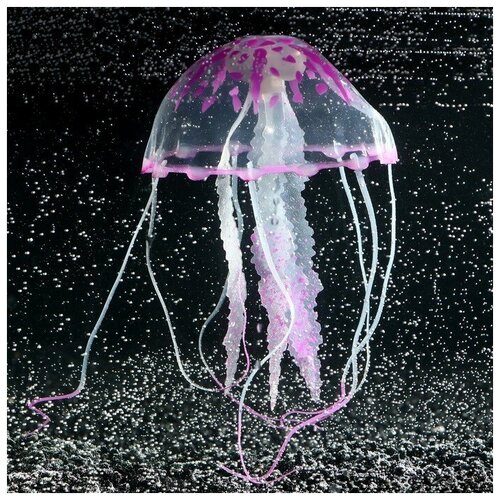 Декор для аквариума Медуза силиконовая, с неоновым эффектом, 10 х 10 х 20,5 см, фиолетовая./В упаковке шт: 1
