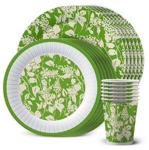Фото Набор бумажной одноразовой посуды для праздника Эко-стиль (тарелка мал, тарелка бол, стакан, по 6 шт.) ND Play
