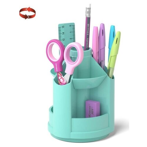 набор настольный на вращающейся подставке 5 предметов mini desk pastel mint пластиковый мятный Набор настольный на вращающейся подставке 5 предметов, ErichKrause Mini Desk, Pastel Mint, пластиковый, мятный