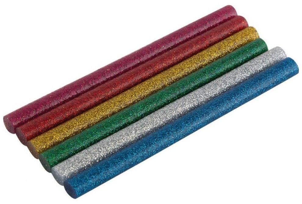 Engy Стержни клеевые д/термопистолета, цветные, с блестками, d=7мм, L=100мм, 6шт (цена за уп) 7586