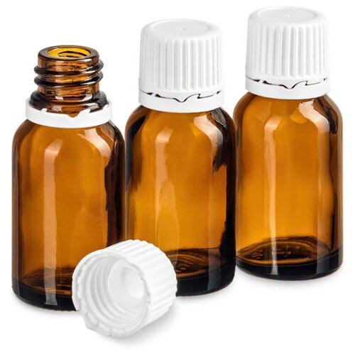Флакон 15 мл стеклянный с пластиковой крышкой. Набор 3 штуки.
