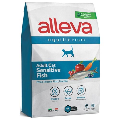 Корм Alleva Equilibrium Adult Cat Sensitive Fish для взрослых кошек, рыба, 1.5 кг