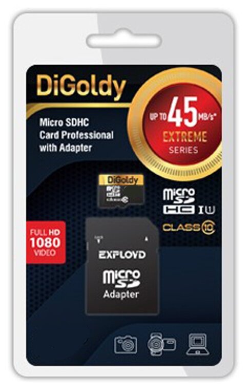 Карта памяти DiGoldy MicroSDHC Class 10 16GB 45 Мб/с (черный)