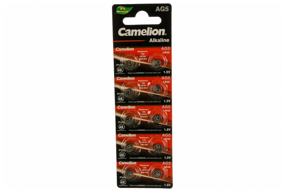 Батарейки Camelion AG5 (393A) LR754 Mercury Free BL10