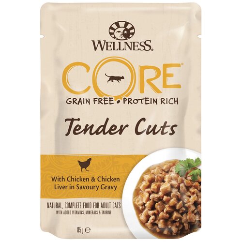 Корм Wellness CORE Tender Cuts (в соусе) для кошек, курица с печенью, 85 г x 24 шт