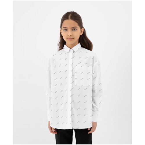 Блузка с мелким рисунком белая Gulliver, размер 164, мод. 200GSGC2204