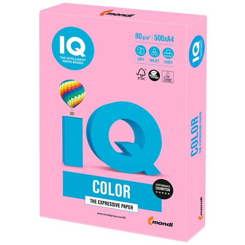 Бумага цветная IQ Color , А4, 80 г/м2, 500 л, неон, розовая, NEOPI
