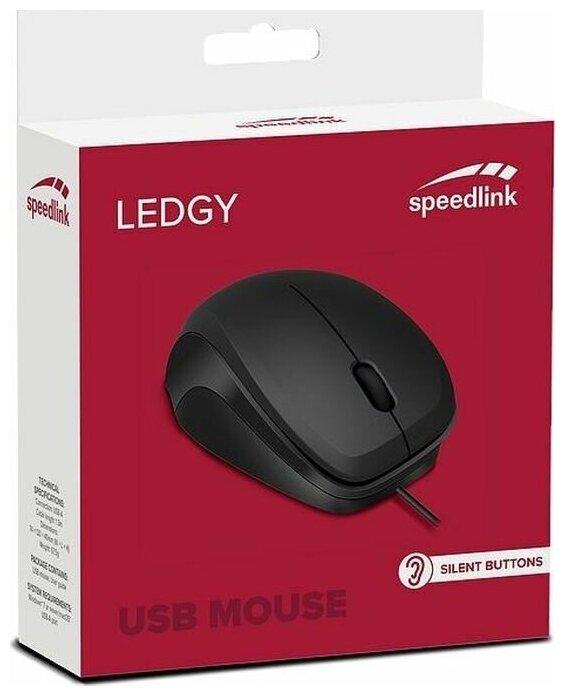 PC Мышь проводная Speedlink Ledgy Mouse USB Silent black-black SL-610015-BKBK