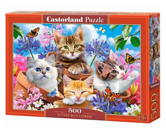 Пазл Castorland 500 деталей: Котята в цветах