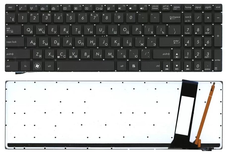 Клавиатура (keyboard) 9Z.N8BSQ.10R для ноутбука Asus N56, N56DP, N56V, N56VJ, N56VM, N56VZ, N76, N76V, N76VB, N76VJ, N76Vm, черная с белой подсветкой