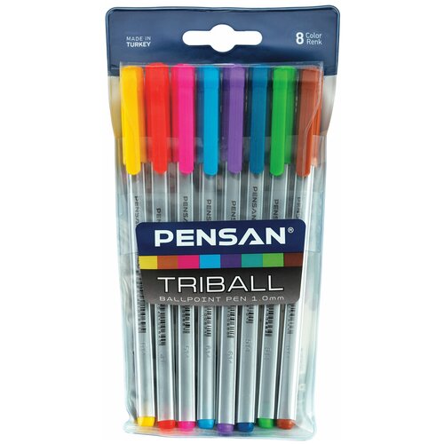 PENSAN Ручки шариковые масляные PENSAN Triball Colored, набор 8 шт, ассорти, 1мм, линия 0,5мм, 1003/PVC8