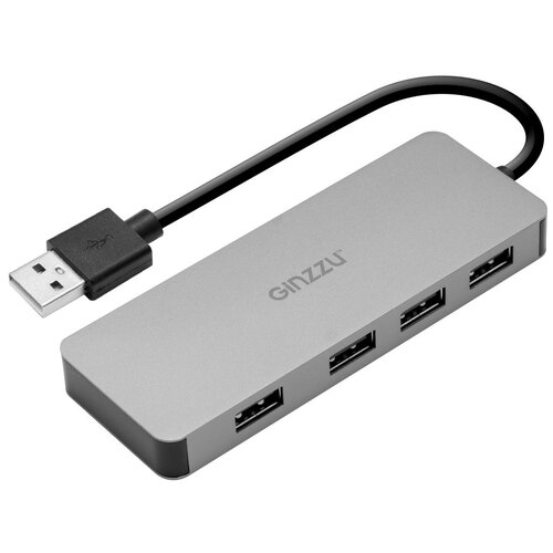 USB-концентратор Ginzzu GR-771UB, разъемов: 4, 15 см, серебристый usb концентратор ginzzu gr 518ub разъемов 4 20 см серебристый