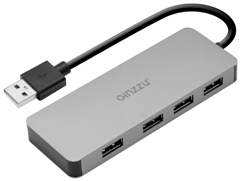 Разветвитель USB GINZZU GR-771UB (4 порта USB 2.0) серебристый