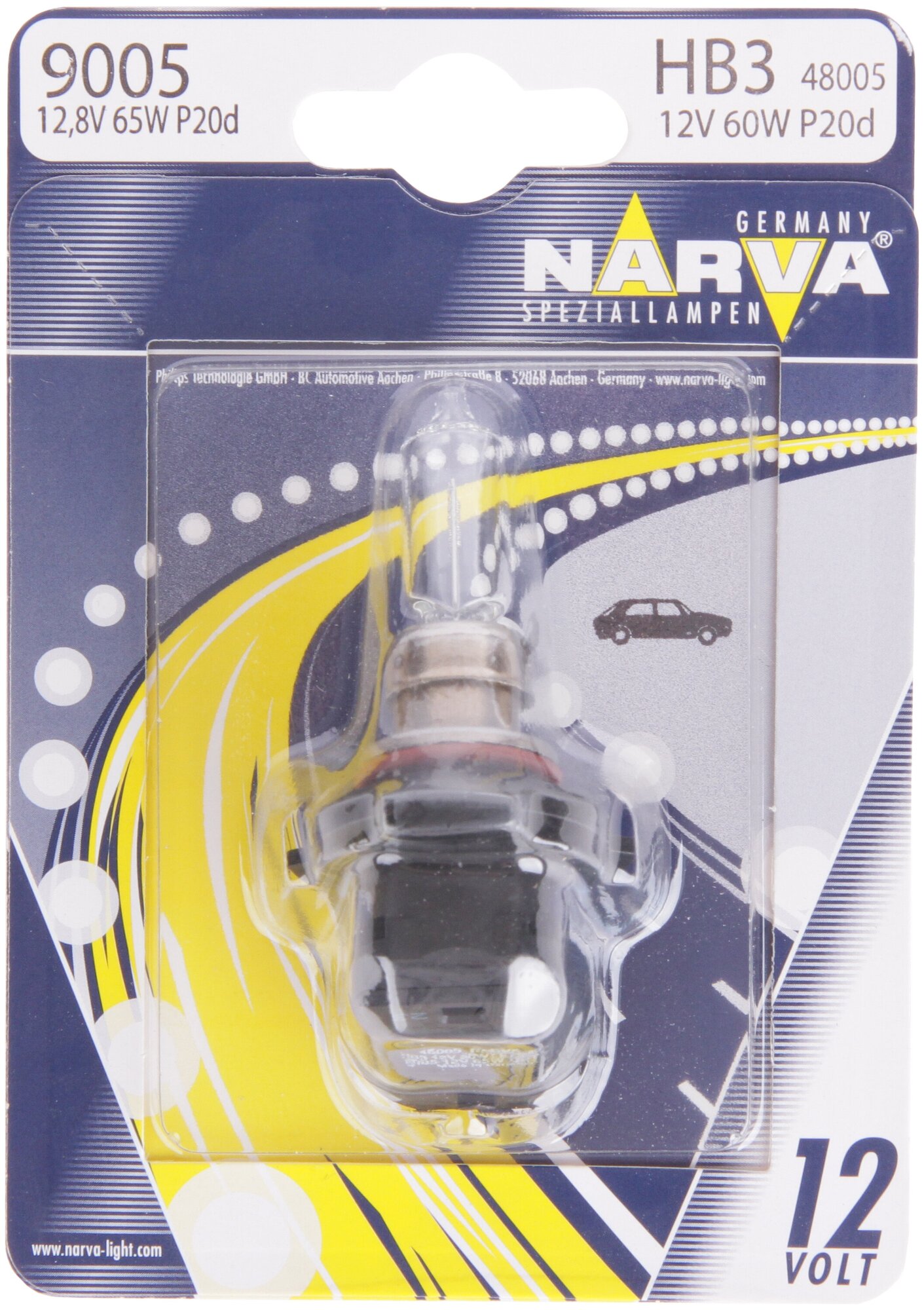 Лампа автомобильная NARVA HB3 9005 12V 65W P20d блистер