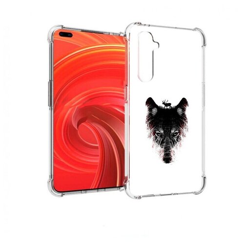 Чехол MyPads волк в траве для Realme X50 Pro задняя-панель-накладка-бампер