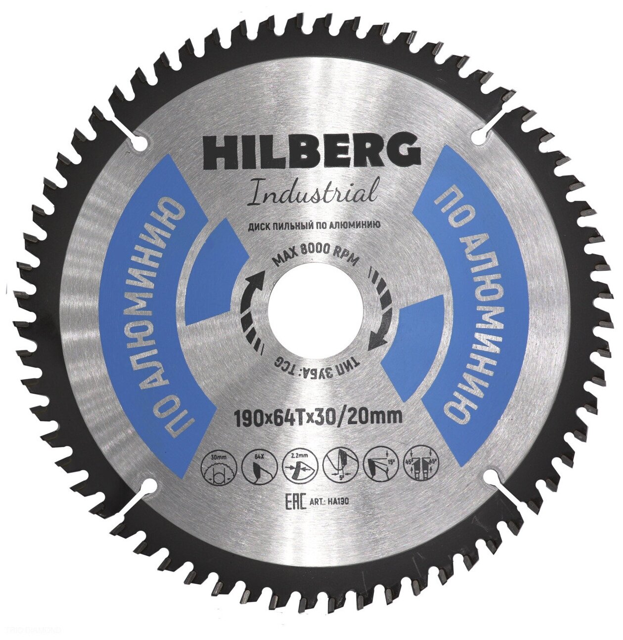 Диск пильный Hilberg Industrial Алюминий 190*30/20*64Т HA190