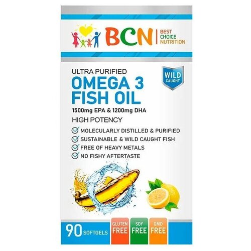 BCN Omega-3 Fish Oil 1500мг EPA & 1200мг DHA капс., 170 г, 90 шт., лимон