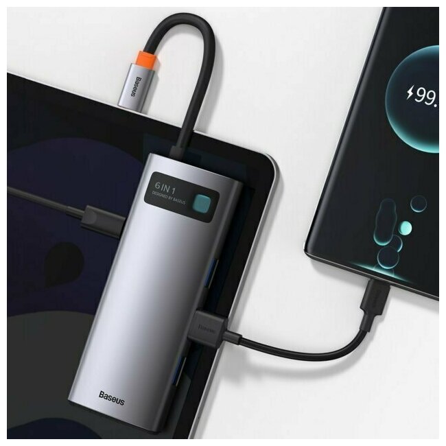 Хаб USB-концентратор Baseus Metal Gleam Series 6-in-1 Multifunctional Type-C HUB Docking Station Gray CAHUB-CW0G