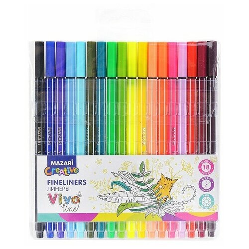 Набор капиллярных ручек Mazari Vivo Line 18 штук 0.4 мм, капиллярная ручка, цветные ручки, линеры для рисования, рисунки линером для скетчинга