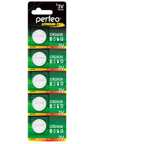Батарейки Perfeo CR2430 Lithium Cell литиевые дисковые, 5шт, 3V литиевые дисковые батарейки gp lithium cr2430