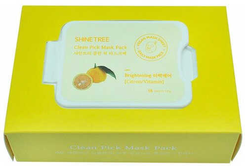 Маска для лица SHINETREE с экстрактом лимона и ниацинамидом (для сияния кожи) 15 шт