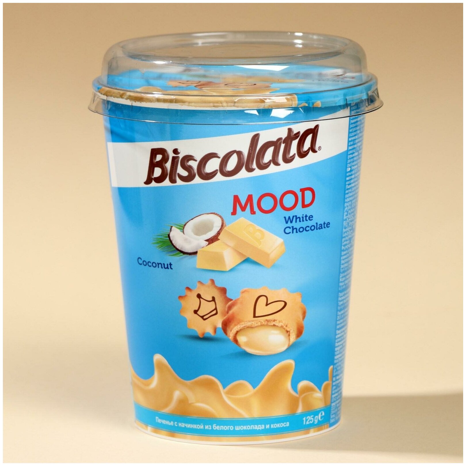 Печенье Biscolata Mood COCONUT с кокосовой начинкой 125г (стакан) 24шт/кор