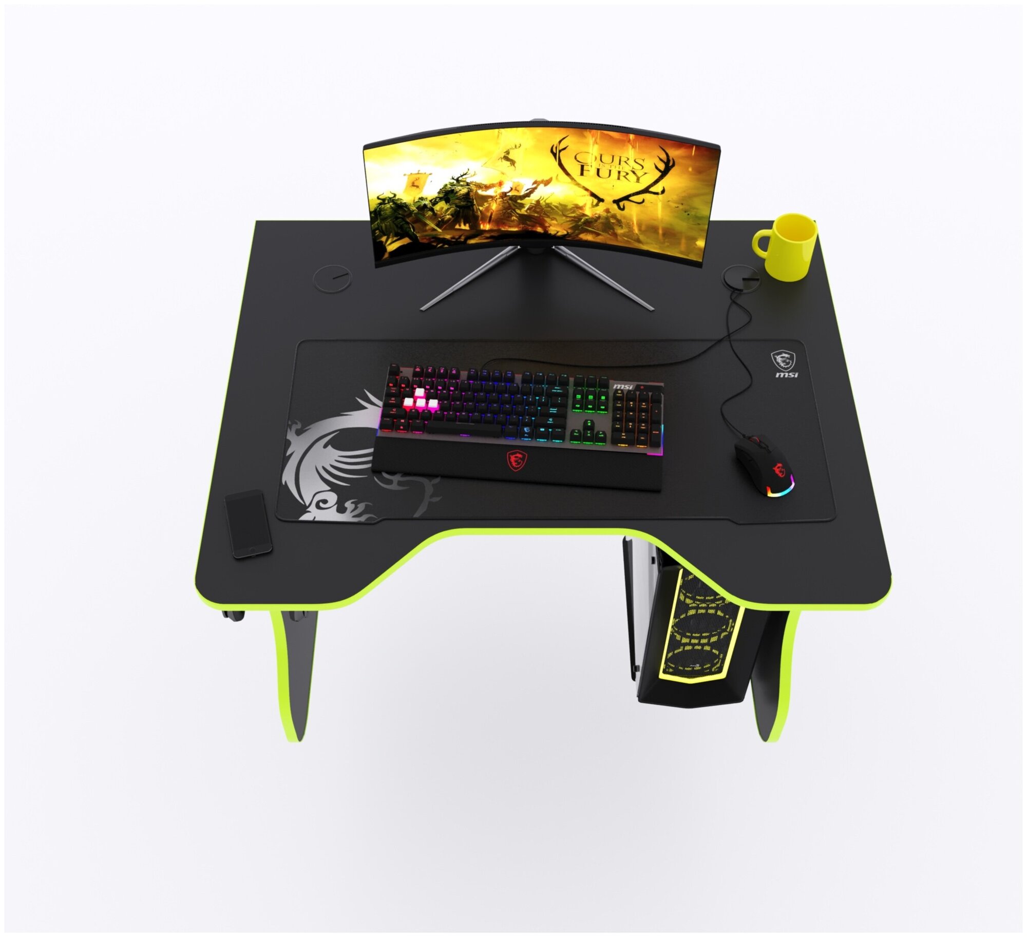 Игровой компьютерный стол "Даги", 100x80x75 см, чёрный с зелёной кромкой