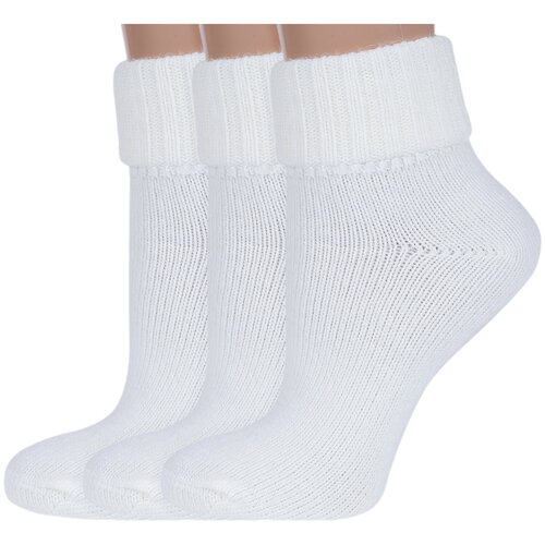 фото Комплект из 3 пар женских шерстяных носков rusocks (орудьевский трикотаж) белые, размер 23-25 (36-39)