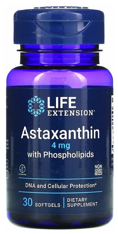 Life Extension Astaxanthin 4 mg 30 softgel / Лайф Экстэншн Астаксантин 4 мг 30 софтгель