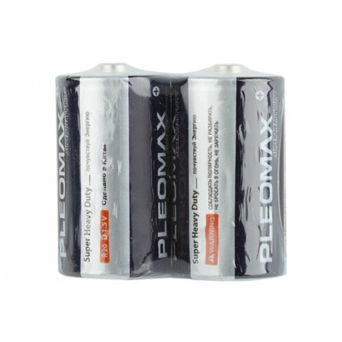 Батарейка солевая Pleomax Super Heavy Duty, D, R20-2S, 1.5В, спайка, 2 шт. sony samsung pleomax r20 2s 24 96 4992 24 шт в уп
