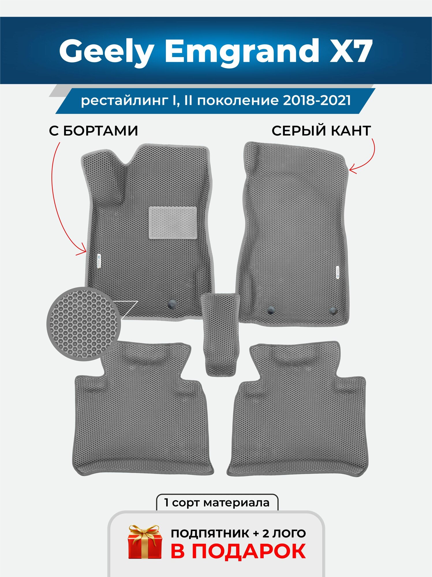 Автомобильные ЭВА коврики Geely Emgrand X7 2 поколение 1 рестайлинг 2018-2021 c бортами