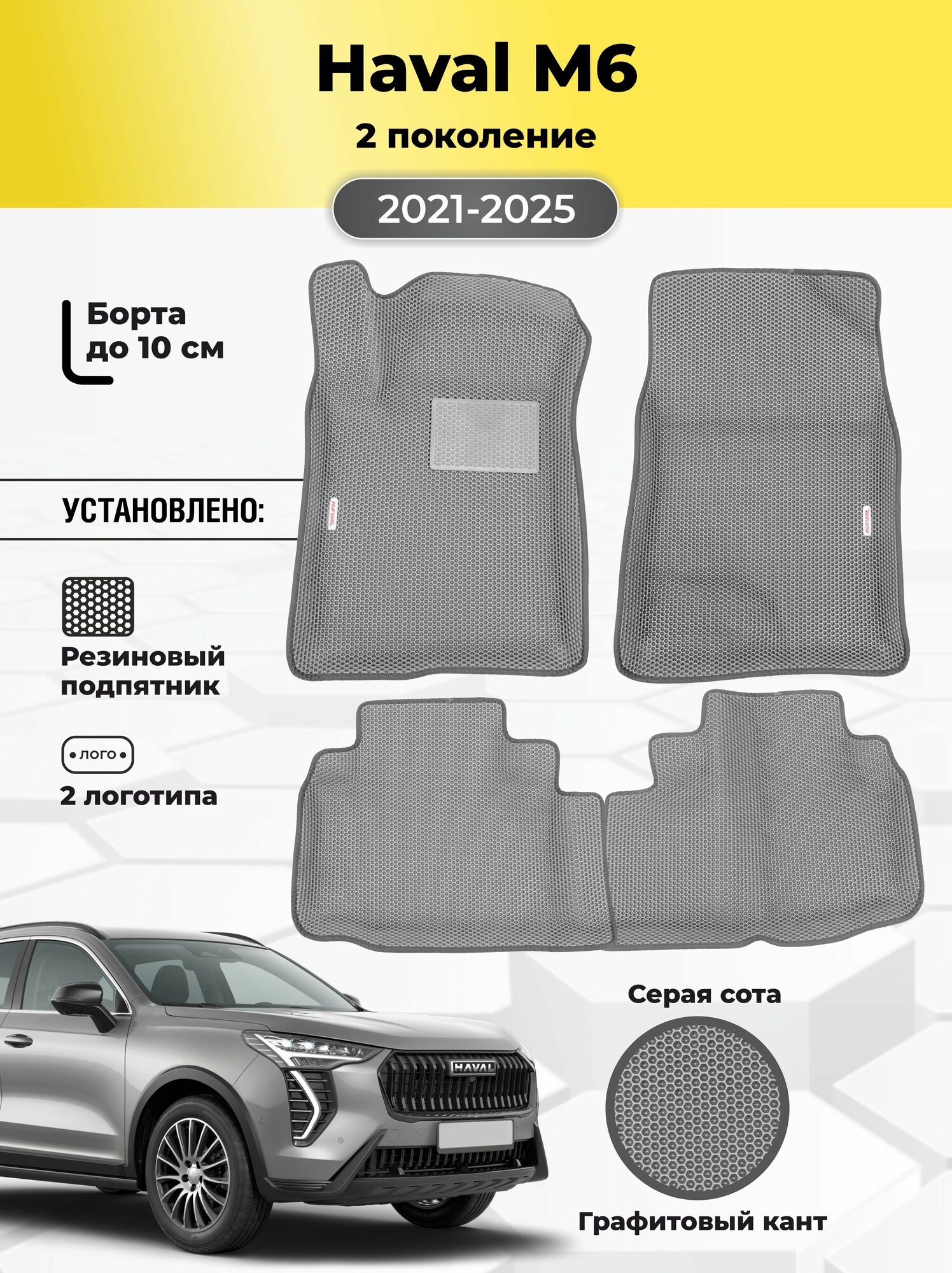 Коврики Ева автомобильные Haval M6 2 поколение 2021-2025 Хавал М6 EVA ЭВА с бортами