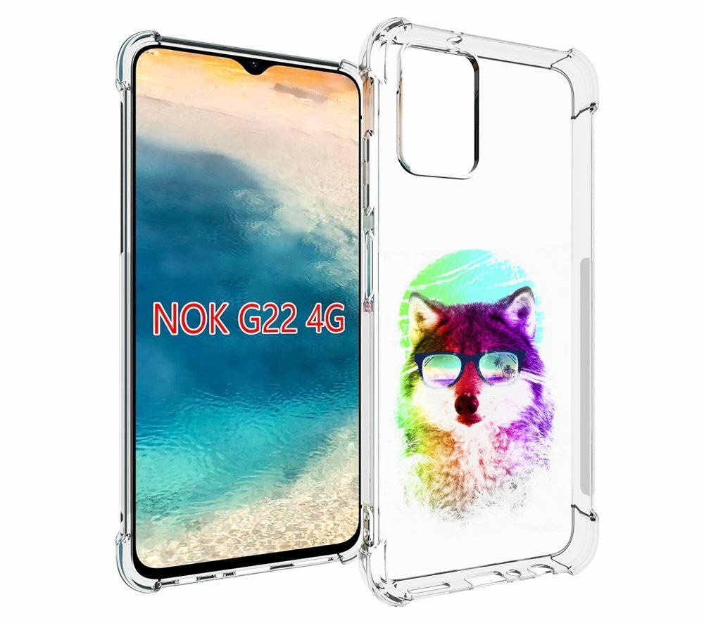 Чехол MyPads радужный волк детский для Nokia G22 задняя-панель-накладка-бампер