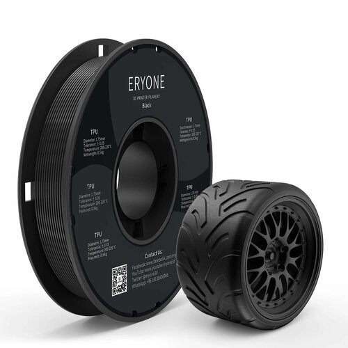 Гибкий пластик Eryone TPU черный 1,75 мм 0,5 кг, филамент для 3д принтера черный, black