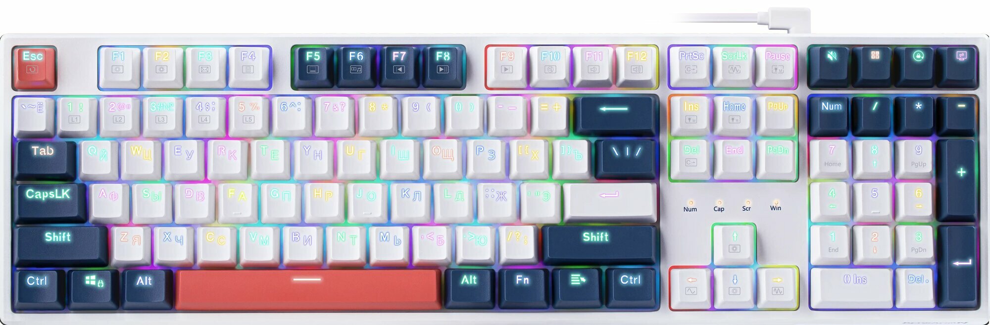 Redragon Механическая клавиатура Whisper RU, RGB, бел-син-оранж, тихая