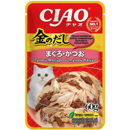 Inaba Ciao Kinnodashi влажный корм для кошек Тунец Магуро и Тунец Кацуо, в паучах - 60 г