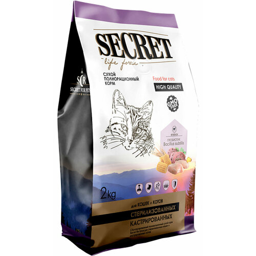 Сухой корм SECRET LIFE FORCE для взрослых кастрированных котов и стерилизованных кошек с ягненком ( 2 кг )