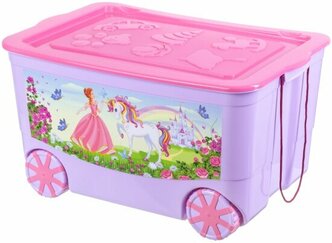 Ящик для игрушек EL Casa KidsBox Принцесса и единорог с крышкой, на колёсах, 55 л, 640331 Elan