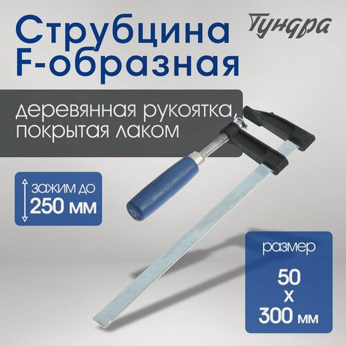 Изображение товара Струбцина F-образная тундра, деревянная рукоятка, 250 х 50 х 300 мм