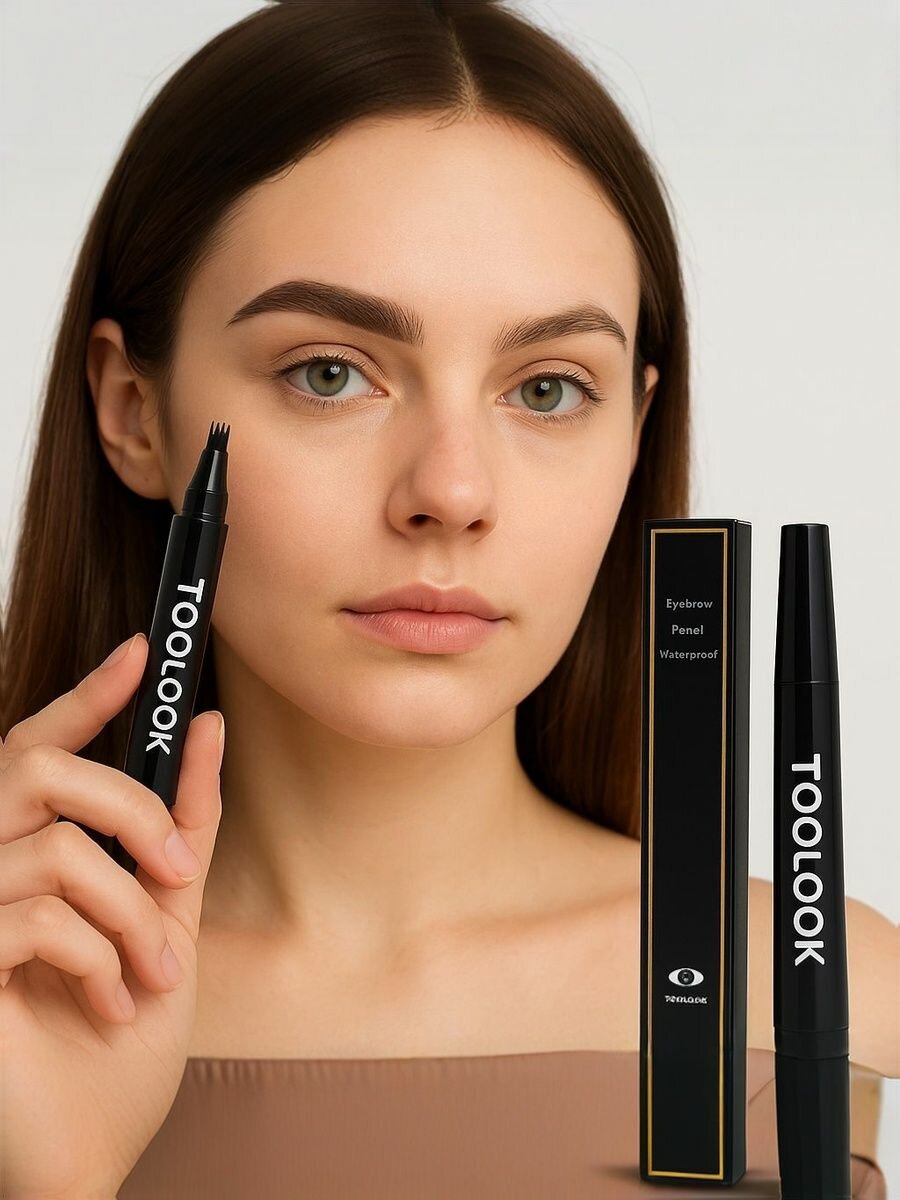 TooLook Карандаш для бровей с эффектом микроблейдинга, водостойкий маркер, лайнер, тон №2 коричневый 3.5 мл — фото 1