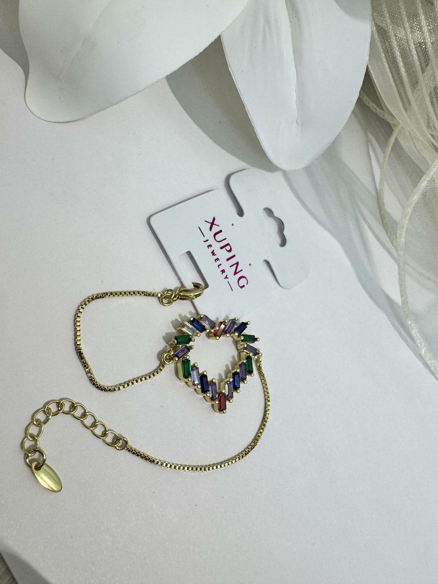 Браслет XUPING JEWELRY, золотистый, красный, синий, оранжевый, розовый