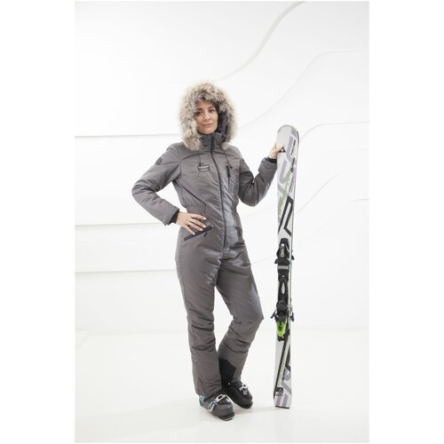 фото Комбинезон для сноубординга, зимний, силуэт прямой, карманы, капюшон, мембранный, размер 48-170, серый sunenergy+