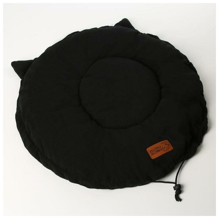 Лежанка для кошек на стяжке с ушками, цвет черный 55 см - фотография № 2