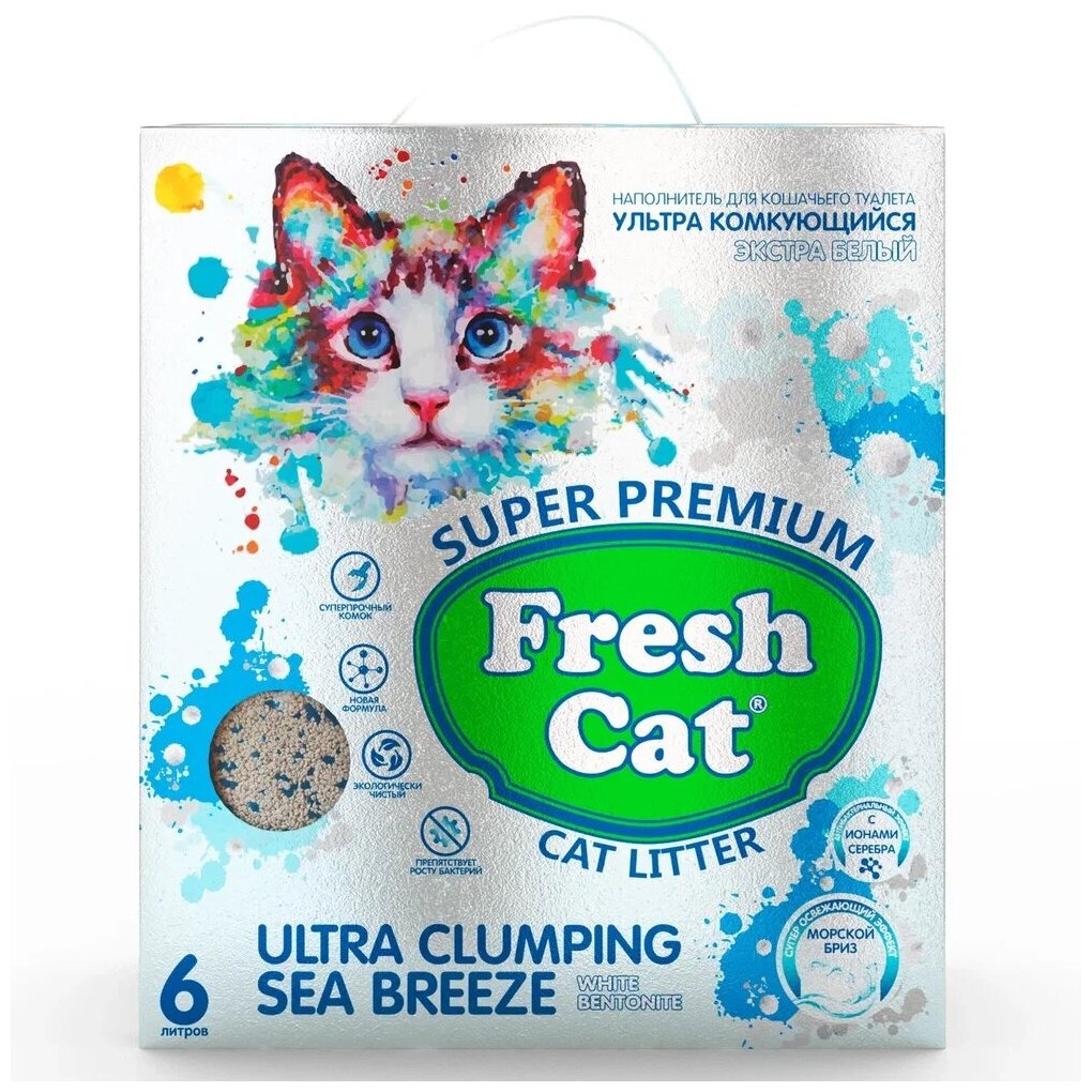 Наполнитель комкующийся Fresh Cat "Морской бриз" бентонитовый, 6 л 930474