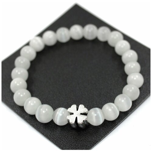 фото Handinsilver ( посеребриручку ) браслет из белого камня кошачий глаз 8мм и клевером