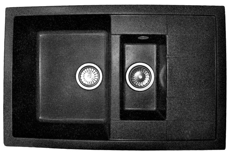 Кухонная мойка AquaGranitEx черная M-21K две чаши с крылом/308 - фотография № 4