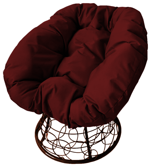 Кресло M-group пончик с ротангом коричневое, бордовая подушка